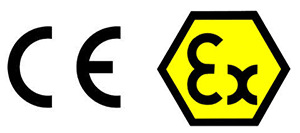 CE-märkning, med vilken produktens tillverkare eller auktoriserade representant försäkrar att den uppfyller de väsentliga kraven gällande produkten i EU:s direktiv och förordningar. EX-anordningar, märkning för att man får endast använda godkända anordningar.