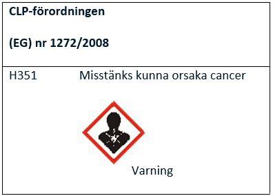 Faropiktogram om cancerframkallande ämnen enligt CLP-förordningen.