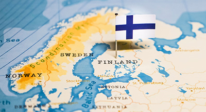Map and flag of Finland.